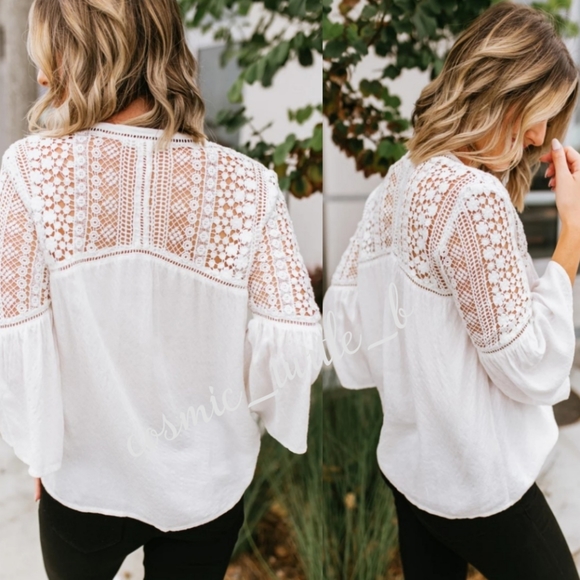 New Lace Crochet Bell Sleeve Bohemian Blouse - Picture 5 of 7